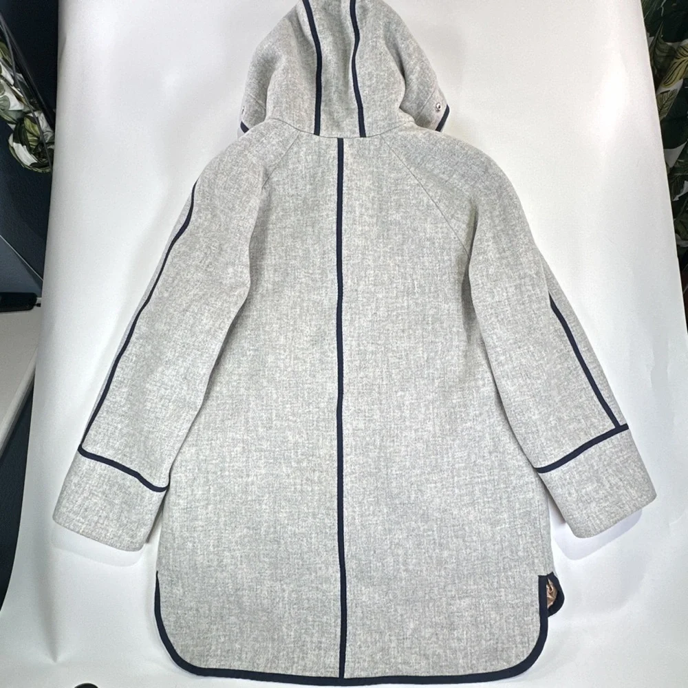 J. Crew Italian Stadium Cloth Hooded Wool Peacoat Womens 14 Gray Minimalist - Picture 11 of 14